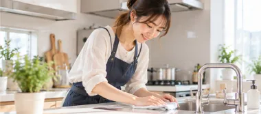 キッチンを拭き掃除する家事代行スタッフ