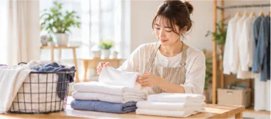 洗濯物をたたむ家事代行スタッフ