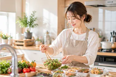 作り置きの料理をつくる家事代行スタッフ