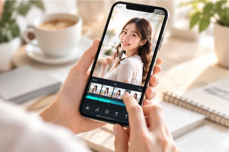 縦型のショート動画を編集している画面