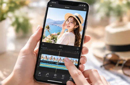 スマートフォンでショート動画を編集している様子