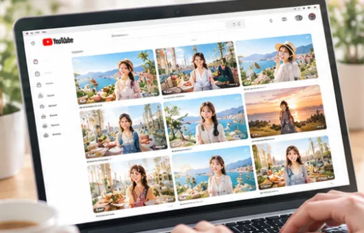 ノートパソコンに表示した動画一覧画面のイメージ