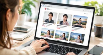 ノートパソコンで動画編集者の一覧を見る様子